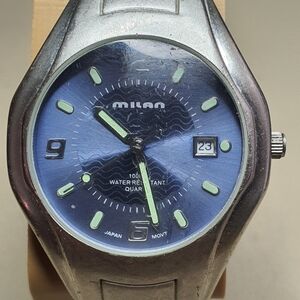Advance Milan Silver/Blue Stainless Steel Men's Watch w/Date